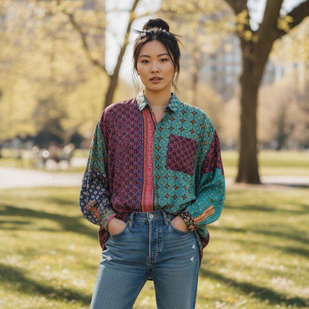 Vintage Climate Button Down Patch Shirt Size Smal… - image 2